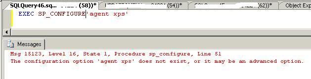 Ripristinare SQL Server Agent XPs disabilitato - verifica Agent XPs