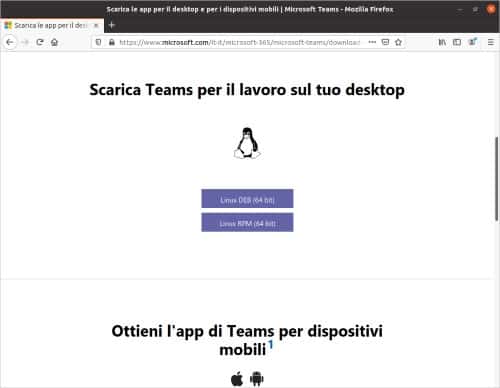 Installare Teams su Ubuntu - Download pacchetto