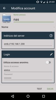 Backup smartphone su RaspberryPi - Impostazioni Account