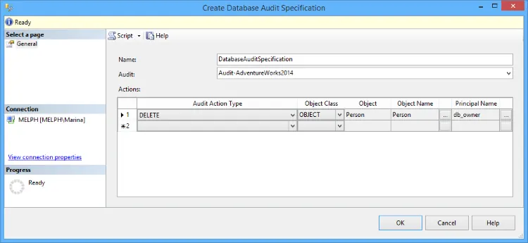 Auditing in Sql Server - Configurazione Audit Specification Database