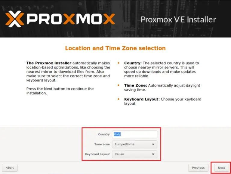 Installazione di Proxmox VE Step 4