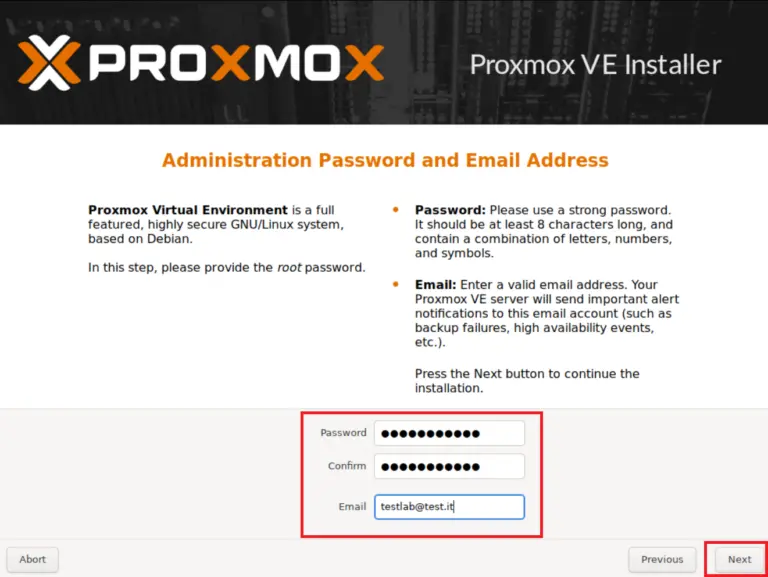 Installazione di Proxmox VE Step5 