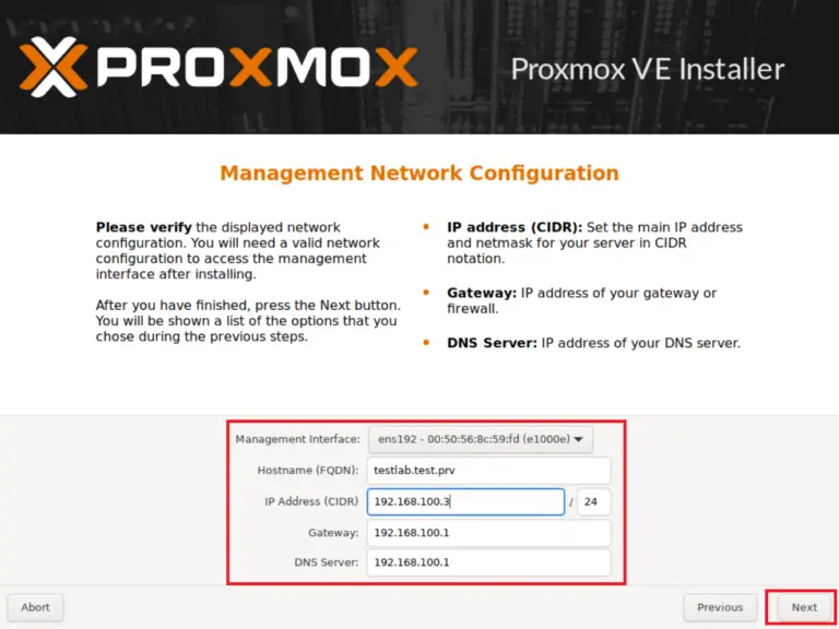 Installazione di Proxmox VE Step 6