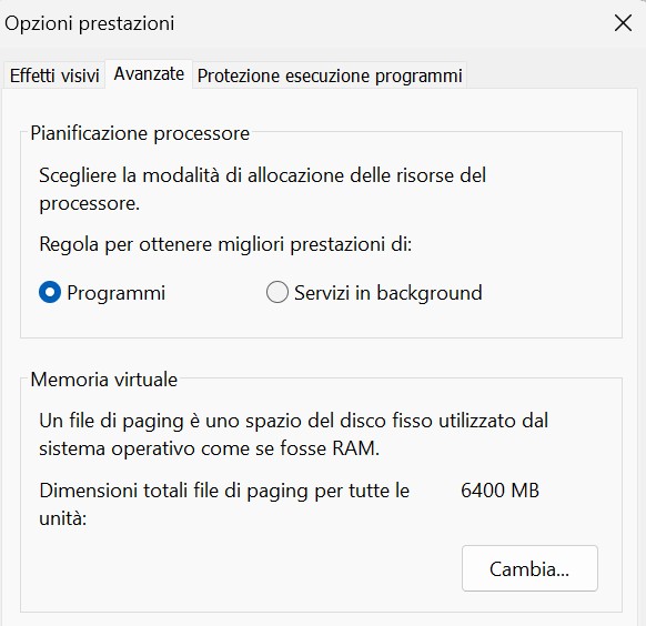 File di paging - Opzioni Prestazioni